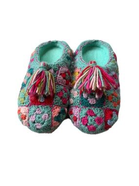 French Knot Crochet Granny Square Tassel Slippers
